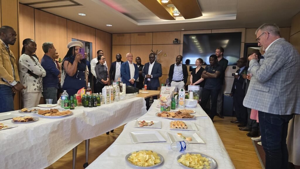Colleagues and friends gathered at a reception after the thesis defence, University of Strasbourg