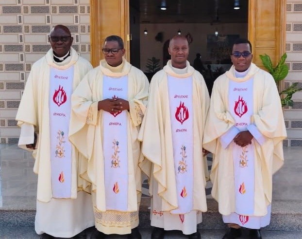 Members of the new Spiritan Council in Ethiopia pose for a photo after Holy Mass. From left to right: Fr. Emmanuel Chia Tersugh, Fr. Kilimpe Garbicha Wako (Group Superior), Fr Denis Mugalula, and Fr John Mphatso Luwani.