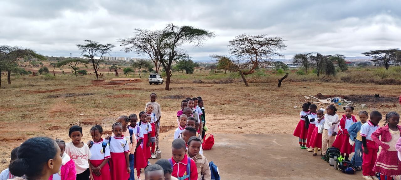 Pupils lining up on the first day at Spiritan Primary School Yabello
